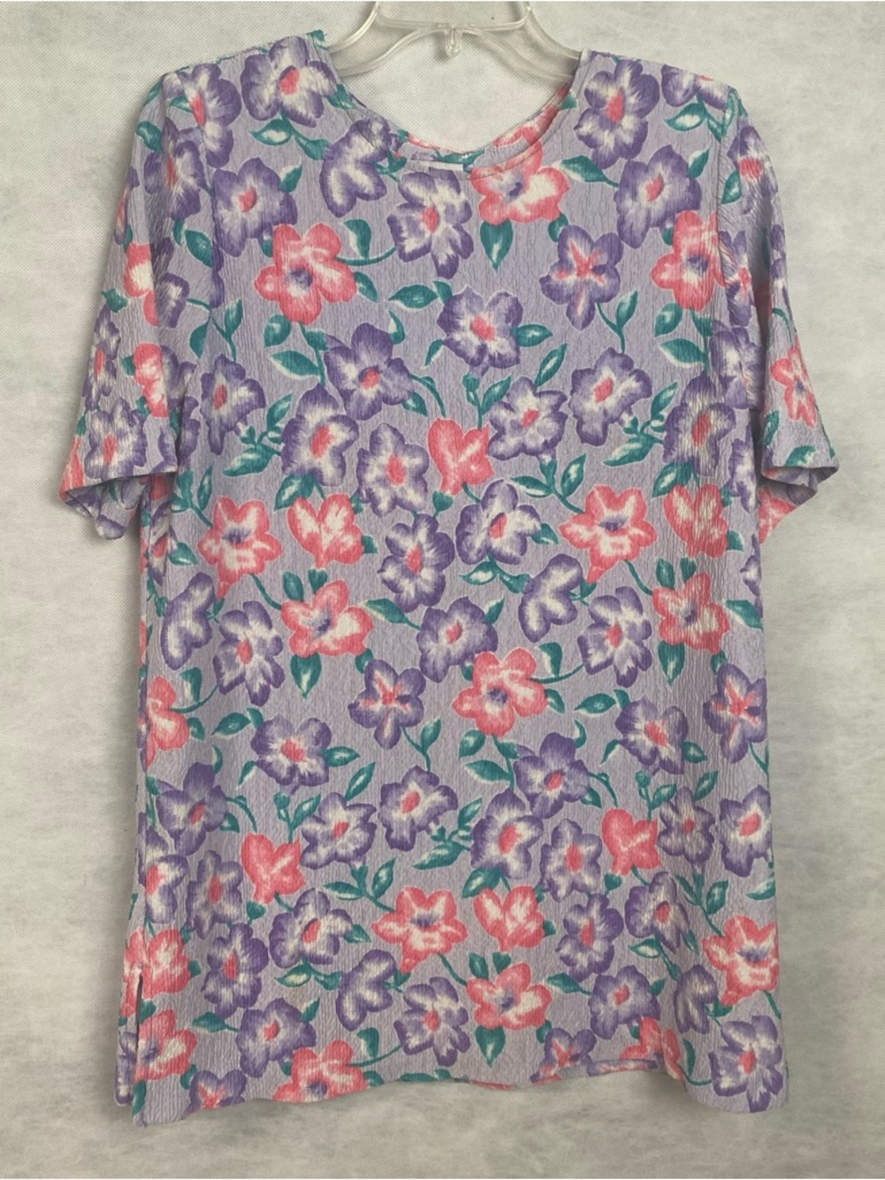 Vintage Bobbie Brooks Floral Top Womens Large Purple Pullover Blouse Cottagecore